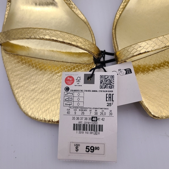 ZARA METALLIC HIGH-HEEL SANDALS SIZE 8US Gold | 2318/110 - Picture 6 of 9